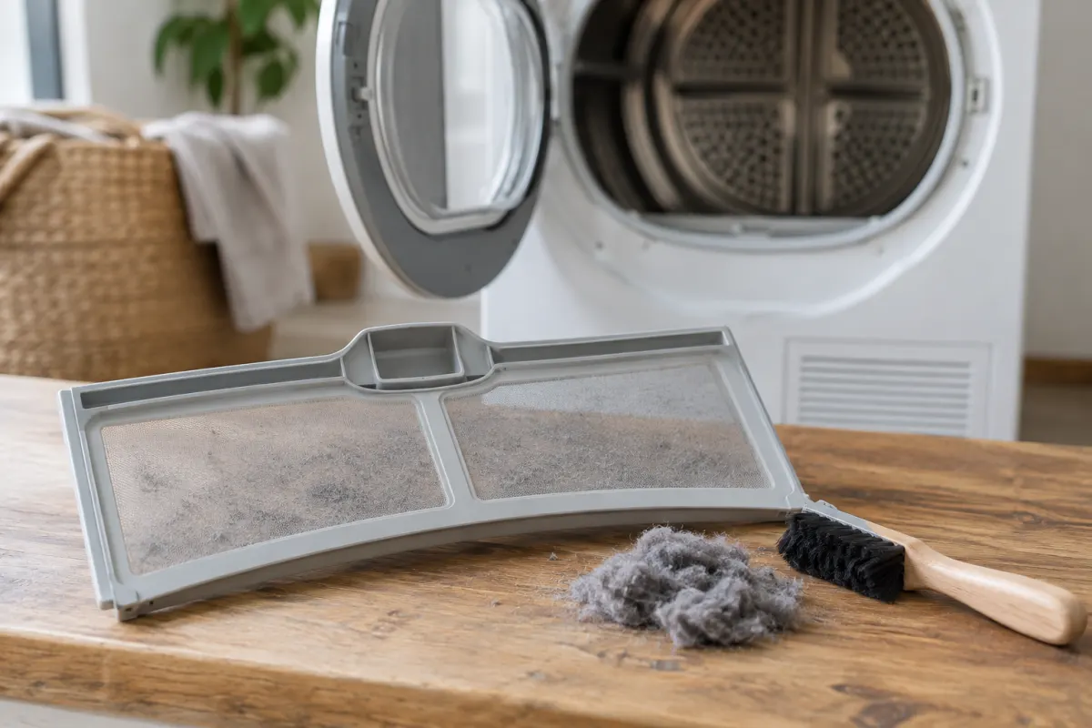 Flusenfilter mit weicher Bürste auf einer Arbeitsfläche